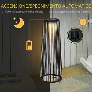 Outsunny Lanterna Solare da Giardino LED con Pannello di Ricarica in Rattan e Metallo , Ø21.5x61cm, Nero