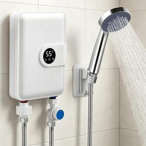 Scaldabagno istantaneo compatto, 5500 W, 220 V, con display LCD, da installare sotto il lavello, colore bianco