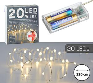 Cepewa Catena luminosa a LED con timer a batteria, 20 micro LED bianco caldo, 1,9 m, argento