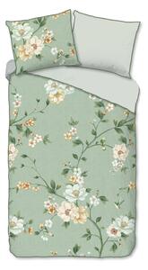 Set copripiumino e federa verde in raso di cotone per letto singolo ed esteso 140x220 cm Sizena – Descanso