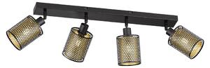 Lampada da soffitto, design a traliccio, 4 luci, oro nero, L 64 cm