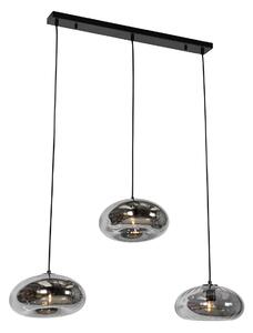 Hanglamp zwart met smoke glas langwerpig 3-lichts - Ayesha