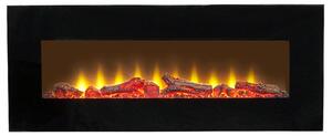 Stufa elettrica da parete, 107 cm, nera, con effetto fiamma a LED