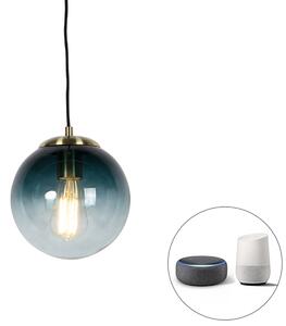 Elegante lampada a sospensione in ottone con vetro blu oceano 20 cm incluso Wifi ST64 - Pallon