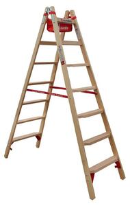 Scala a pioli in legno Euroline con gradini Comfort e ripiano porta attrezzi, 2x7 gradini
