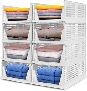 Organizzatori per armadi, 8 pezzi, pieghevoli, impilabili, colore bianco