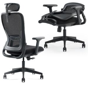 Sedia da ufficio ergonomica in rete, pieghevole, regolabile, colore nero notte