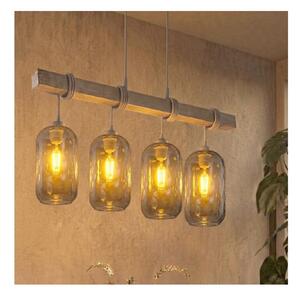 Brilagi - Lampadario a cavo WOOD GLASS 4xE27/60W/230V pino/grigio/grigio fumé