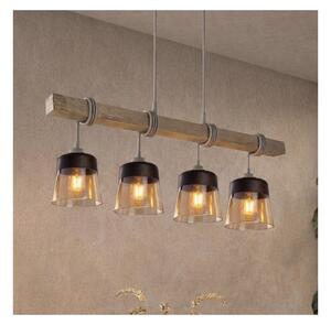 Brilagi - Lampadario a sospensione con cavo WOOD GLASS 4xE27/60W/230V pino/grigio/marrone fumé