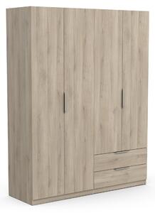 Armadio, 4 ante, 5 ripiani, 2 cassetti, in legno di quercia, dimensioni 157,3 x 51,1 x 203 cm