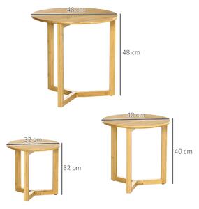 HOMCOM Tavolini da Salotto 3 Pezzi in Bambù con Design Impilabile, Φ48x48/Φ40x40/Φ32x32 cm