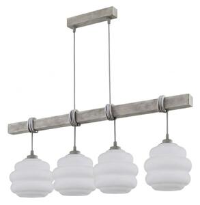 Brilagi - Lampadario a sospensione su cavo WOOD GLASS 4xE27/60W/230V pino/grigio/bianco