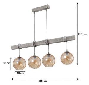 Brilagi - Lampadario sospeso su cavo WOOD GLASS 4xE27/60W/230V pino/grigio/marrone fumé