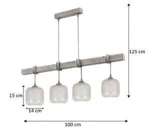 Brilagi - Lampadario a sospensione WOOD GLASS 4xE27/60W/230V pino/grigio/bianco