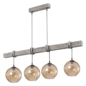 Brilagi - Lampadario sospeso su cavo WOOD GLASS 4xE27/60W/230V pino/grigio/marrone fumé