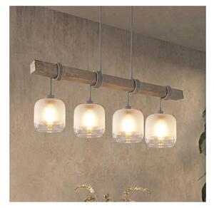 Brilagi - Lampadario a sospensione WOOD GLASS 4xE27/60W/230V pino/grigio/bianco