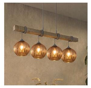 Brilagi - Lampadario sospeso su cavo WOOD GLASS 4xE27/60W/230V pino/grigio/marrone fumé