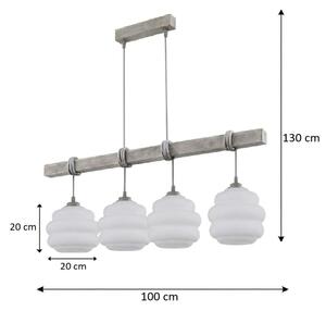 Brilagi - Lampadario a sospensione su cavo WOOD GLASS 4xE27/60W/230V pino/grigio/bianco
