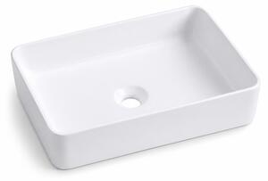 Lavabo Relaxdays, altezza x larghezza x profondità: 11 x 50 x 35 cm, senza foro per rubinetto e senza troppofilo, in Vetroceramica, con effetto lotus, lavabo da appoggio, bianco