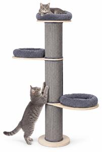 Relaxdays, tiragraffi per gatti, con 3 aree di riposo, cuscini, altezza x profondità: 187 x 46 cm, pali in sisal, sistema di sicurezza anti-ribaltamento, torre per gatti, colore grigio/naturale