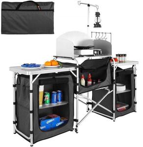 Tavolo da cucina da campeggio - Tavolo da cucina pieghevole per esterni con borsa - Stazione di cottura in alluminio con 3 armadietti e parabrezza rimovibile - Rapido allestimento per picnic, barbecue, ecc