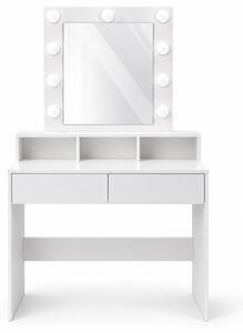 Tavolino da trucco Relaxdays con specchio "Hollywood", illuminazione, 2 cassetti, dimensioni: 140 x 80 x 40 cm, tavolino da toeletta, bianco