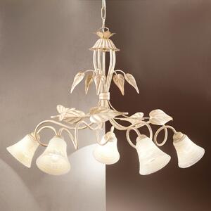 Lampadario classico due p illuminazione tosca s5 e14 led metallo vetro bianco paglierino - Due P Illuminazione