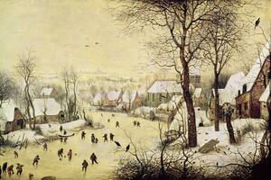 Riproduzione Winter Landscape with Skaters and a Bird Trap, Pieter the Elder Bruegel