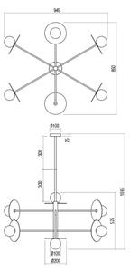 Redo 01-2734 - Lampadario a sospensione con supporto rigido PLATO 6xG9/10W/230V nero