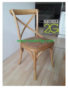 MOBILI 2G - SET 6 Sedie Cross Bistrot shabby vintage legno Olmo seduta rivestita Rattan naturale