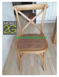 MOBILI 2G - SET 6 Sedie Cross Bistrot shabby vintage legno Olmo seduta rivestita Rattan naturale