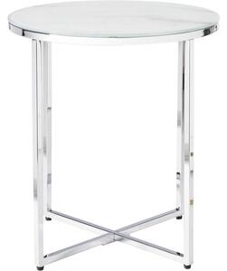 Tavolino rotondo con piano in vetro effetto marmo Antigua