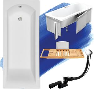Set vasca rettangolare 5in1 170x70 con set di scarico premium e piedini GRATIS + rivestimento (polistirolo) + ripiano in legno di bambù | BADLAND SHEA