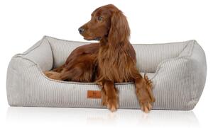 Cuccia ortopedica Knuffelwuff in velluto a coste con carattere intrecciato a mano Nunavut M-L 85 x 63 cm Grigio chiaro