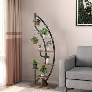 Costway Scaffale per piante in metallo alto a 7 livelli, Scaffale a forma di mezza luna curva con gancio superiore Nero