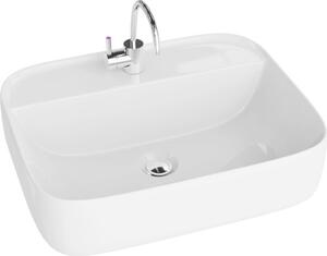 LAVITA Lavabo da appoggio Karawela | Lavabo da appoggio rettangolare | Lavabo senza troppopieno e con foro per rubinetto | In porcellana di alta qualità | Lavabo | 50x40x14,5 cm | Bianco lucido