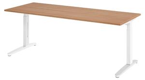 Scrivania della serie bümö XB - Finitura: noce, struttura: bianco/alluminio lucido, dimensioni: 200 x 80 cm