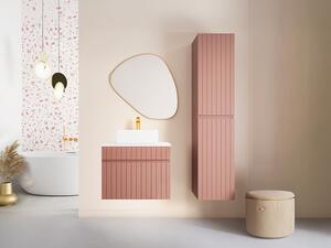 Mobile per bagno sospeso scanalato con lavabo da appoggio e colonna - 60 cm - Rosa - SATARA