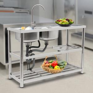 Lavello da cucina a due vasche, in acciaio inossidabile, con rubinetto girevole a 360°