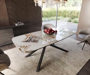DELIFE Tavolo da pranzo Edge Boot, 200x100 cm, piano in Vetroceramica Minas, finitura melange bianco-beige, struttura a croce, forma rettangolare, colore nero