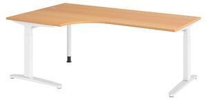 Bümö Scrivania Serie-XB - Decorazione: faggio, dimensioni: scrivania angolare 200 x 120 cm, struttura: bianco/alluminio lucido