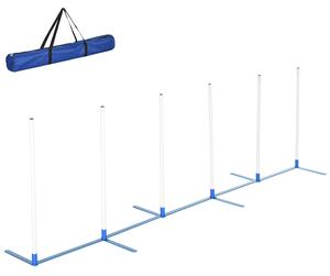PawHut Set Agility per Cani 6 pezzi con 6 pali slalom, borsa da trasporto e accessori allenamento, 305x60x94 cm, Bianco e blu | Aosom Italy