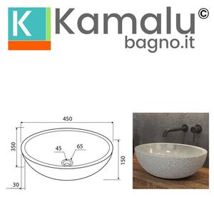Lavabo bango in marmo bocciardato colore crema 45cm Litos-LBC40 - KAMALU