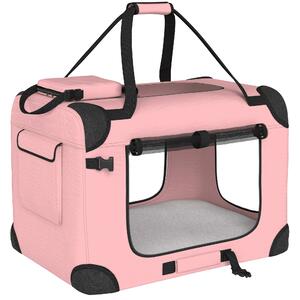 PawHut Trasportino per Cani Pieghevole con Finestre in Rete, Cuscino Morbido e 2 Maniglie, per Mini Cani e Gatti, 60x41,5x41 cm, Rosa | Aosom Italy