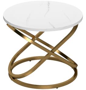 HOMCOM Tavolino Rotondo Stile Industriale in Metallo Dorato e Piano Effetto Marmo, 60x60x46 cm, Bianco | Aosom Italy