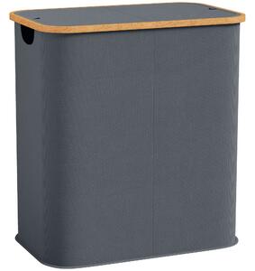 HOMCOM Cestino Porta Biancheria Doppio Pieghevole 80L, Contenitore per Biancheria Sporca con Coperchio e Maniglie Scanalate, Grigio | Aosom Italy