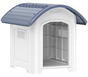 PawHut Cuccia per Cane da Esterno, Casa per Cane in Plastica con Pavimento Rialzato e Amovibile, Tetto Impermeabile, Grigio | Aosom Italy