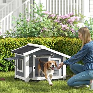 AllMyPets Cuccia per Cani da Esterno Taglia Piccola e Media in Legno 98x76x69.5 cm colore Grigio/Nero