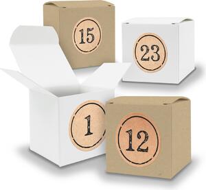 Calendario dell'Avvento da riempire, 24 cubetti da 6,5 cm, assortiti BIANCO MARRONE + adesivi V06 Z11