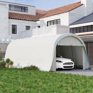 VivaGarden Gazebo Auto Tenda Garage Moto Bici 3.6x7.2 m in Metallo Zincato/PE Chiuso con Porta Avvolgibile colore Crema